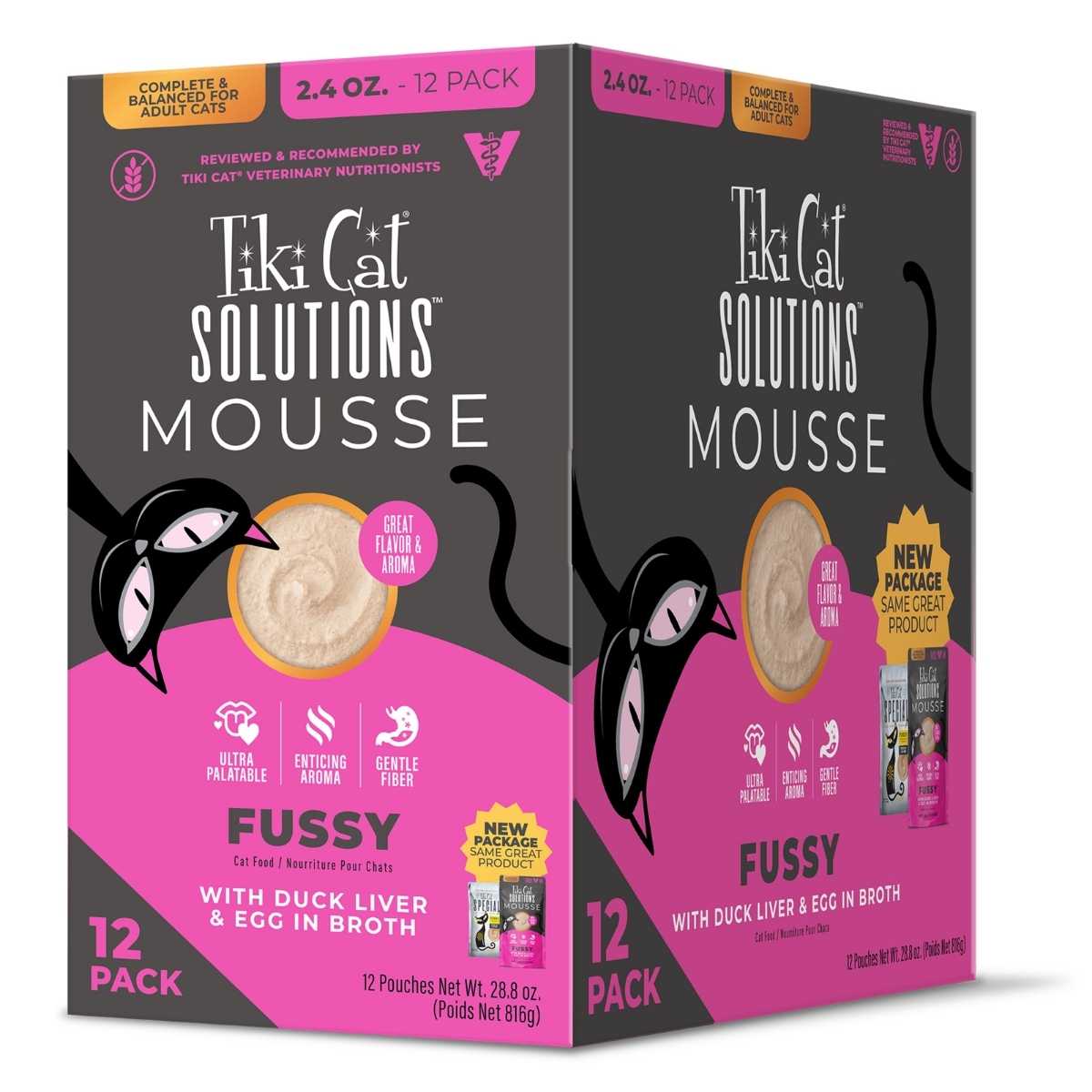 Tiki Pet Solutions Mousse Fussy Duck Liver & Egg MultiPack- 12/2.4 oz Pouches