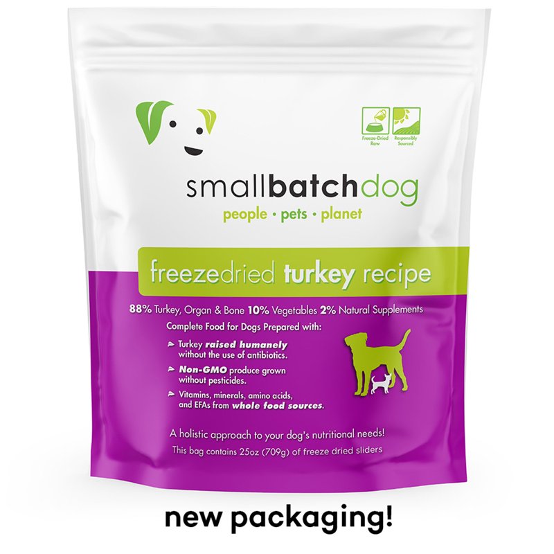 smallbatch Pets Freeze-Dried Premium Raw Food Diet for Dogs, 25oz, Turkey Recipe, Bulk Bag, Made in The USA, Organic Produce, Humanely Raised Meat, Hydrate and Serve Patties, Wholesome & Healthy