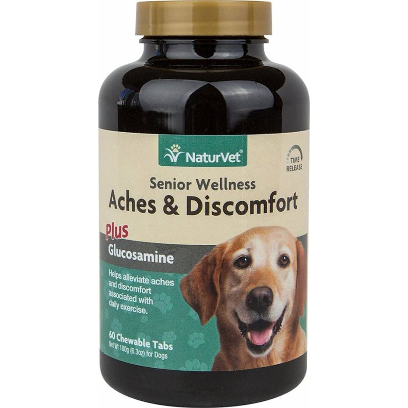 NaturVet - Senior Wellness Aches & Discomfort for Dogs Plus Glucosamine - 60 Chewable Tablets | Supports Joint Health & Function | Relieves Aches & Discomfort
