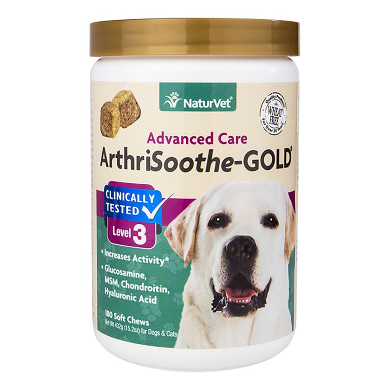 NaturVet ArthriSoothe-Gold Level 3 Advanced Joint Care for Dogs - Soft Chew Dog Supplement with Glucosamine, MSM, Chondroitin & Hyaluronic Acid - Wheat-Free Pet Supplements - 180 Ct.