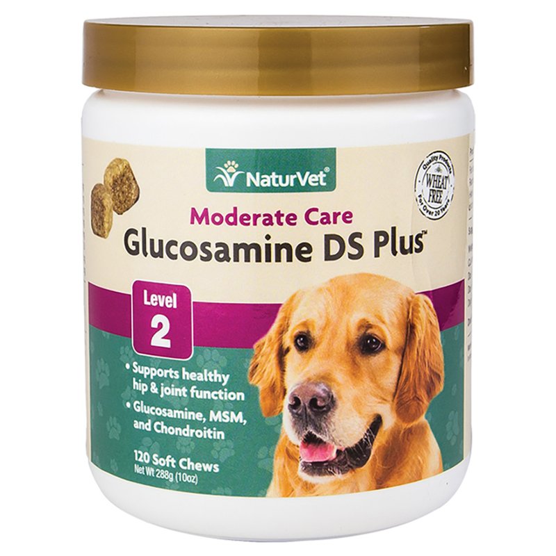 NaturVet - Glucosamine DS Plus - Level 2 Moderate Care - Supports Healthy Hip & Joint Function - Enhanced with Glucosamine, MSM & Chondroitin - for Dogs & Cats-120 Soft Chews