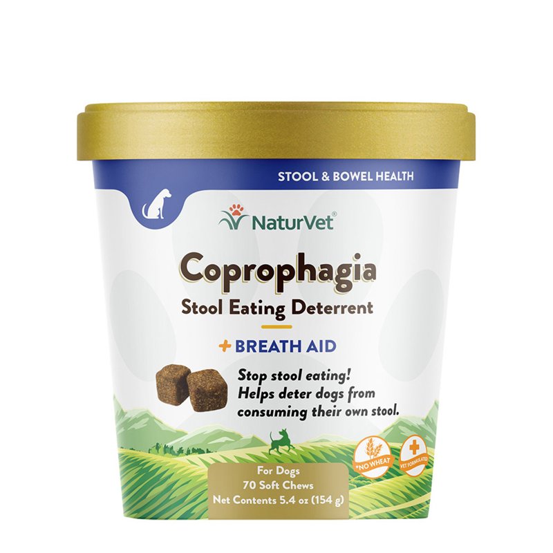 NaturVet - Coprophagia Stool Eating Deterrent Plus Breath Aid - Deters Dogs from Consuming Stool - Enhanced with Breath Freshener, Enzymes & Probiotics - 70 Soft Chews