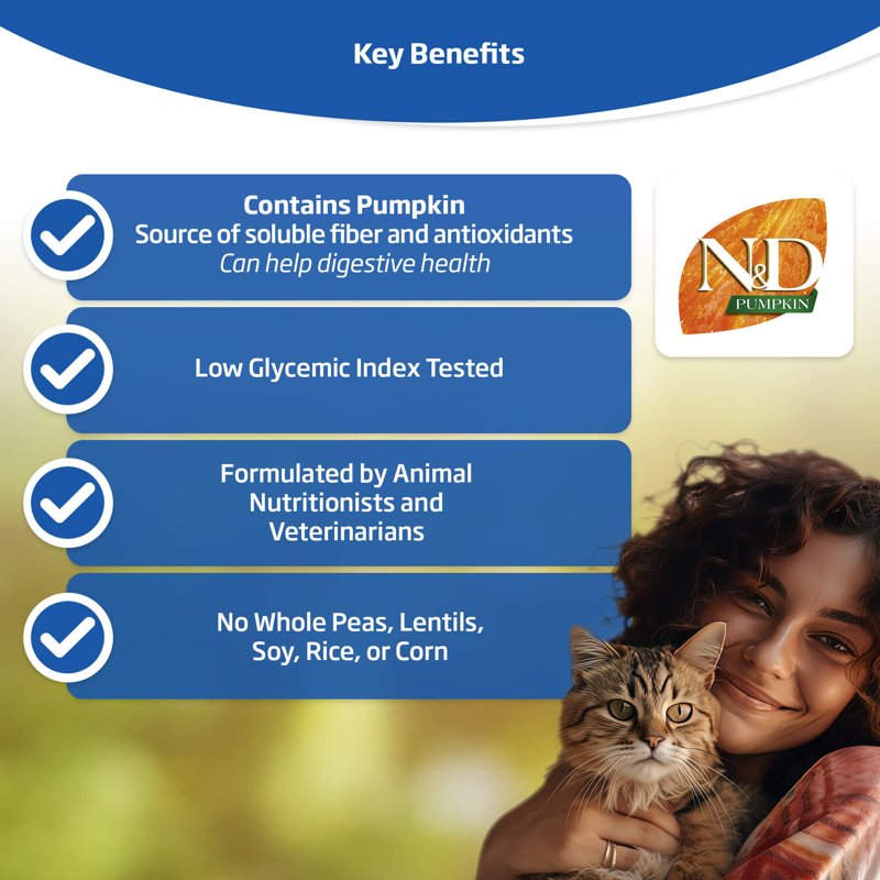Farmina N&D, Pumpkin Duck Pumpkin and Cantaloupe Melon Recipe Adult Dry Cat Food, 3.3lb