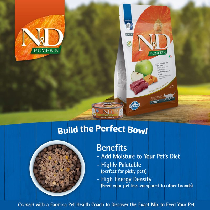 Farmina N&D, Pumpkin Venison Pumpkin and Apple Recipe Adult Dry Cat Food, 3.3lb