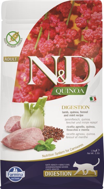Farmina N&D, Quinoa Digestion Lamb Quinoa Fennel and Mint Recipe Dry Cat Food, 3.3lb