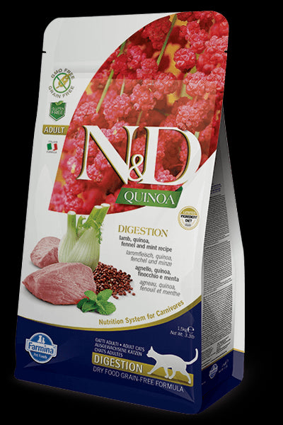 Farmina N&D, Quinoa Digestion Lamb Quinoa Fennel and Mint Recipe Dry Cat Food, 3.3lb