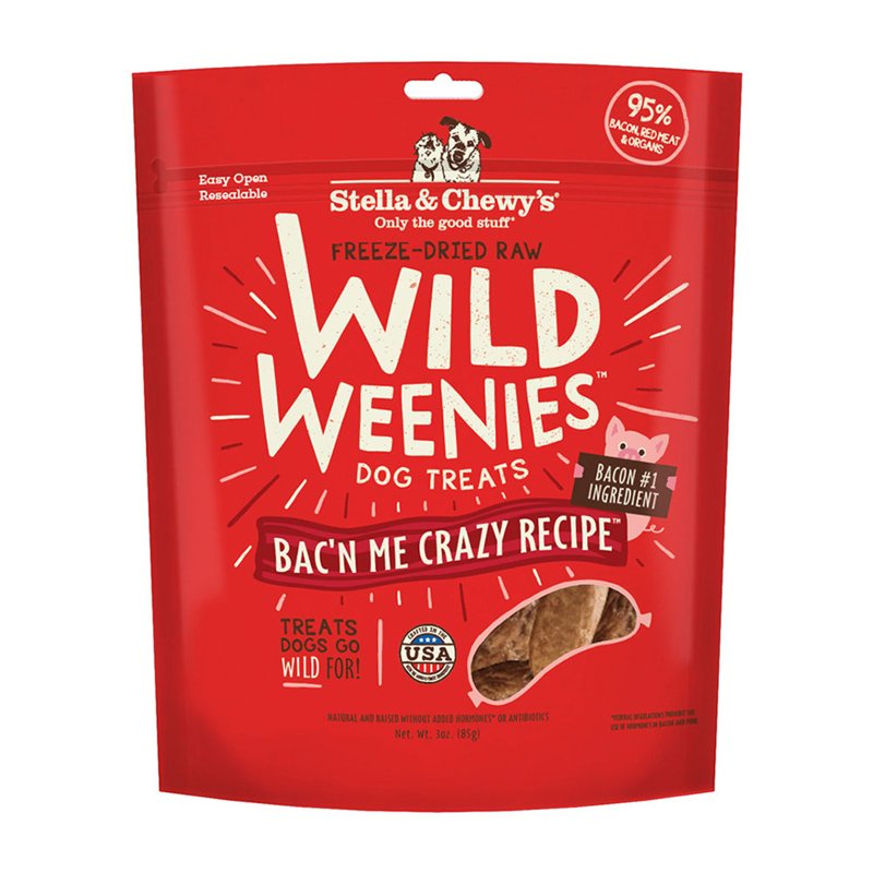 Stella & Chewy's Freeze-Dried Raw Wild Weenies Dog Treats - All-Natural, Protein Rich, Grain Free Dog & Puppy Treat - Great for Training & Rewarding - Bac’n Me Crazy Recipe - 3 oz Bag
