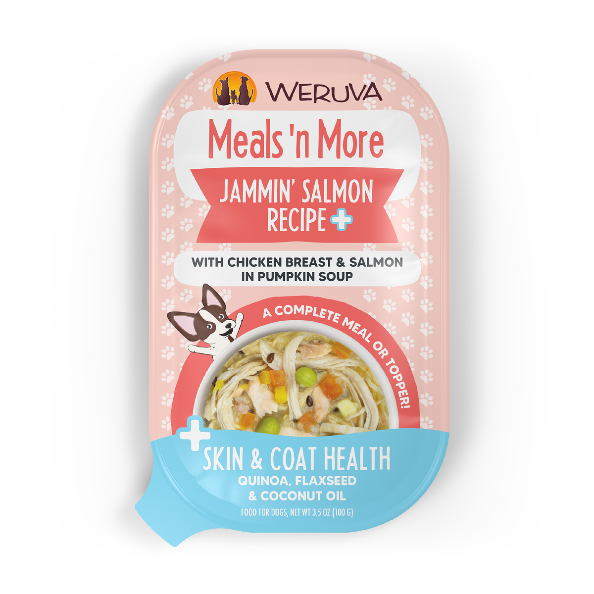 Weruva Meals 'n More Jammin' Salmon Recipe Plus Skin & Coat Health Wet Dog Food, 3.5 oz Cup
