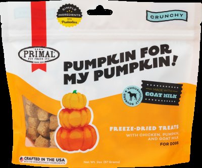 Primal Freeze Dried Dog Treats; Chicken & Pumpkin Dog Treats with Goat Milk for Dogs, Pumpkin for My Pumpkin, Grain Free Training Treats for Dogs with Probiotics, 2 oz