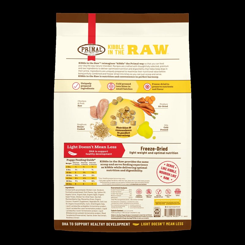 Primal Kibble in The Raw Freeze Dried Dog Food for Puppies, Complete Puppy Diet Scoop & Serve Healthy Raw Dog Food, Crafted in The USA (9 lbs)