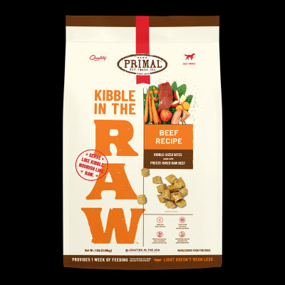 Primal Kibble in The Raw Freeze Dried Dog Food Beef, Complete Diet Scoop & Serve Healthy Raw Dog Food, Crafted in The USA (1.5 lbs)