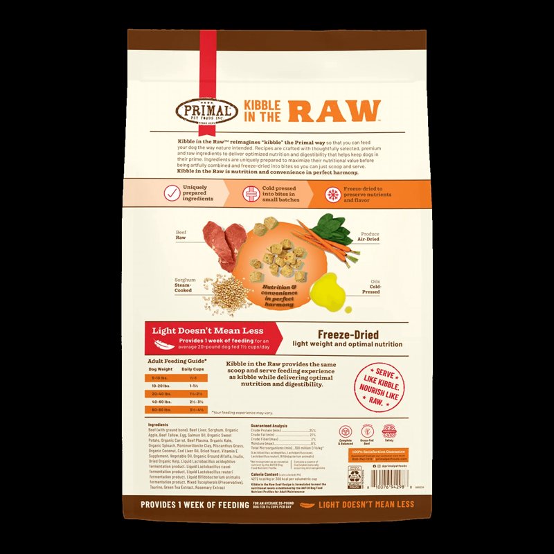 Primal Kibble in The Raw Freeze Dried Dog Food Beef, Complete Diet Scoop & Serve Healthy Raw Dog Food, Crafted in The USA (1.5 lbs)