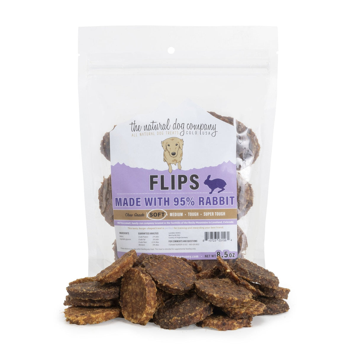 Natural Dog Company 95% Meat Flips Rabbit Training Treats for Dogs, 8.5 oz
