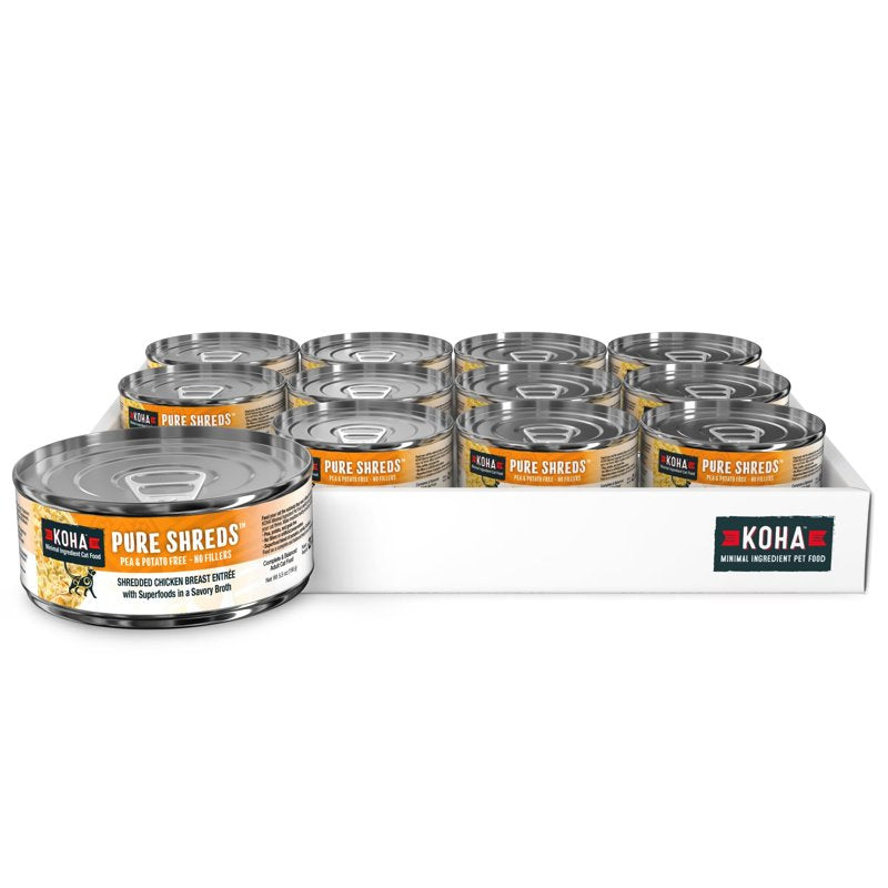 KOHA Pure Shreds Chicken Entrée for Cats, High Protein Wet Cat Food, 5.5oz Cans (Case of 12)