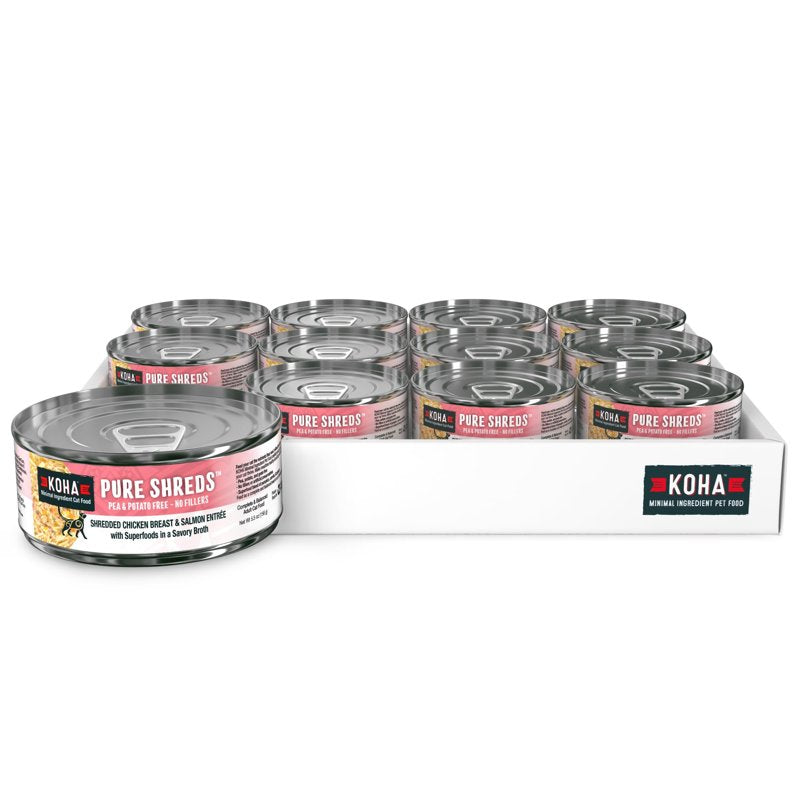 KOHA Pure Shreds Chicken and Salmon Entrée for Cats, High Protein Wet Cat Food, 5.5oz Cans (Case of 12)