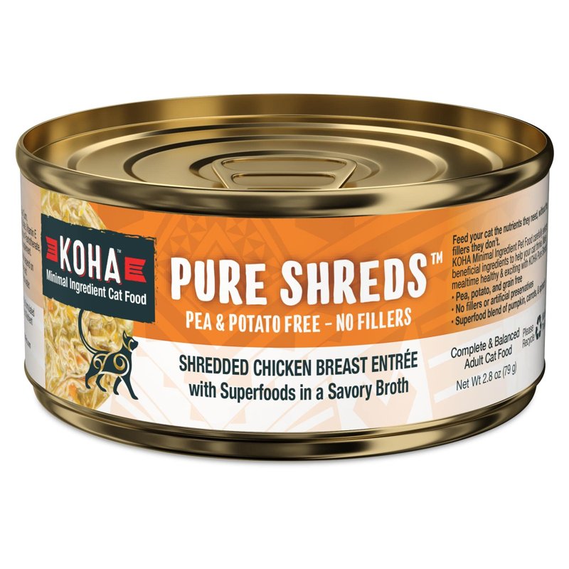KOHA Pure Shreds Chicken Entrée for Cats, High Protein Wet Cat Food, 2.8oz Can