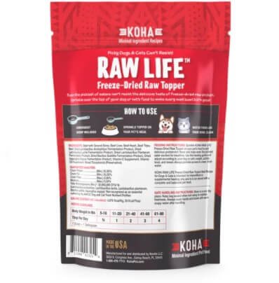 KOHA Raw Life Freeze-Dried Raw Topper Beef for Dogs and Cats, High Protein Meal Topper for Picky Eaters with Probiotics, 8oz Bag