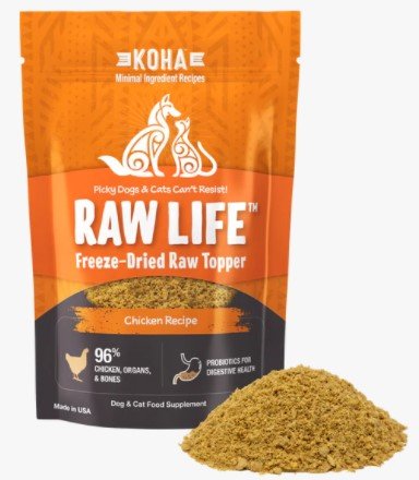 KOHA Raw Life Freeze-Dried Raw Topper Chicken, for Dogs and Cats, High Protein Meal Topper for Picky Eaters with Probiotics, 8oz Bag