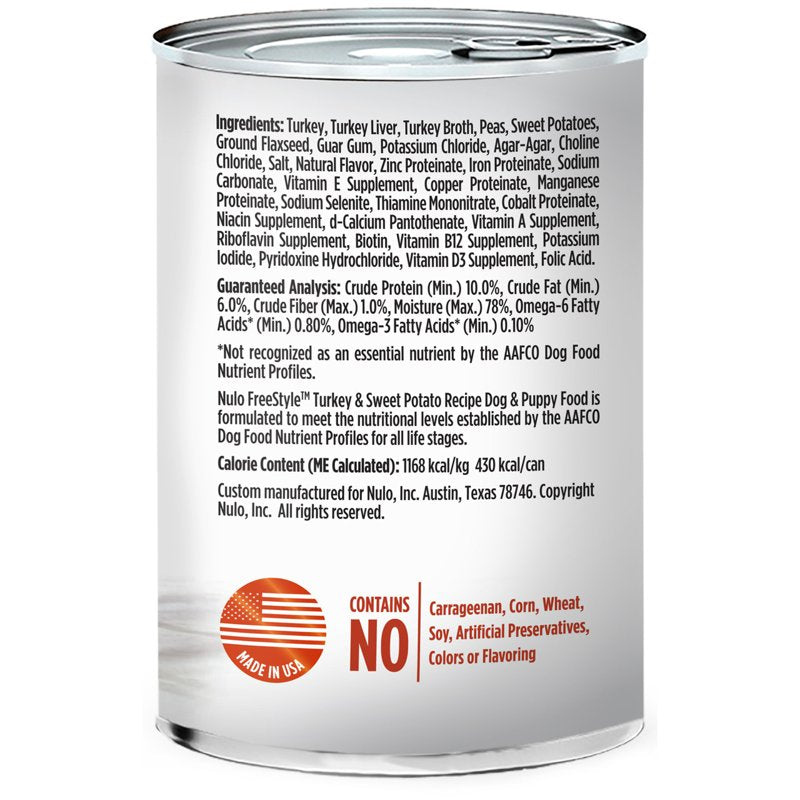 Nulo Freestyle All Breed Adult Wet Canned Dog Food, Premium All Natural Grain-Free, High Animal-Based Protein, Turkey & Sweet Potato, 13 Ounce, 12 Cans