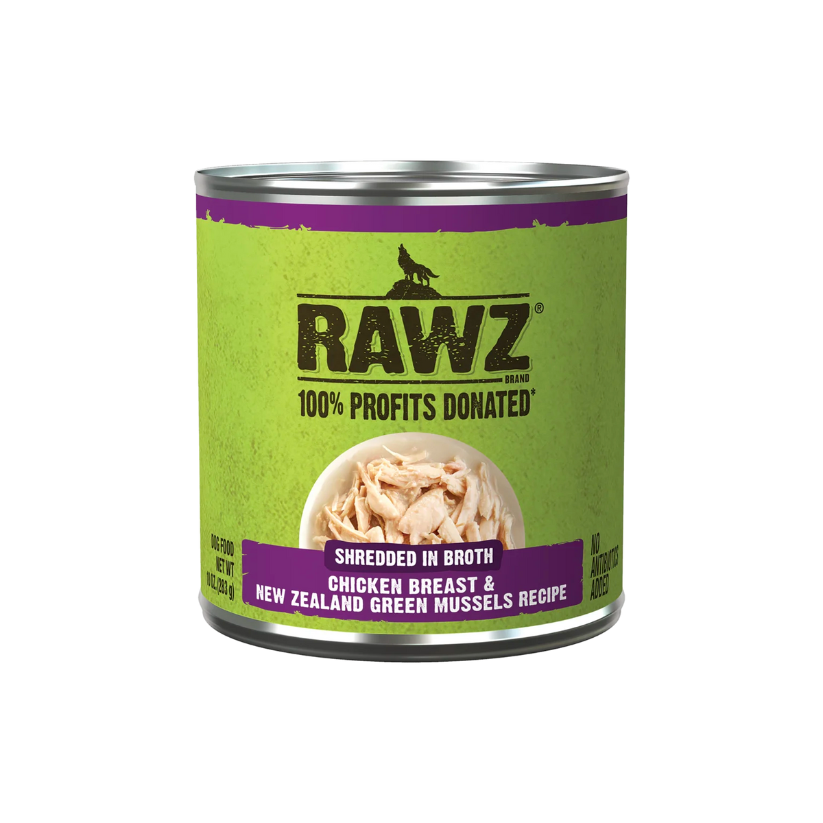 RAWZ Shredded Chicken Breast & New Zealand Green Mussels Dog Food Recipe, 10 oz Can