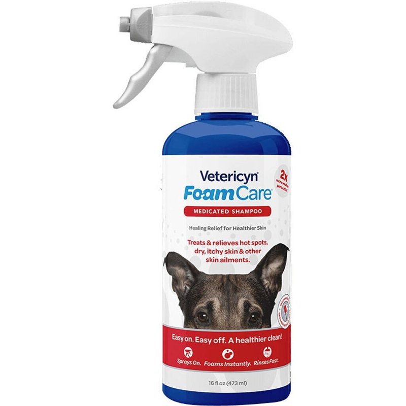 FoamCare Medicated Pet Shampoo by Vetericyn | Sensitive Skin Shampoo for Dogs, Cats, and All Animals - Anti-Itch, Promotes Healthy Skin and Coat - Hypoallergenic - Instant Foam Shampoo - 16-ounce