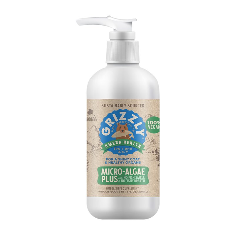 Grizzly Algal Plus Omega Fatty Acids Supplement for Dogs & Cats, 8 Fl Oz - Vegan, Plant-Sourced & Made in USA Algal Oil Omega 3-6-9, Healthy Skin & Coat
