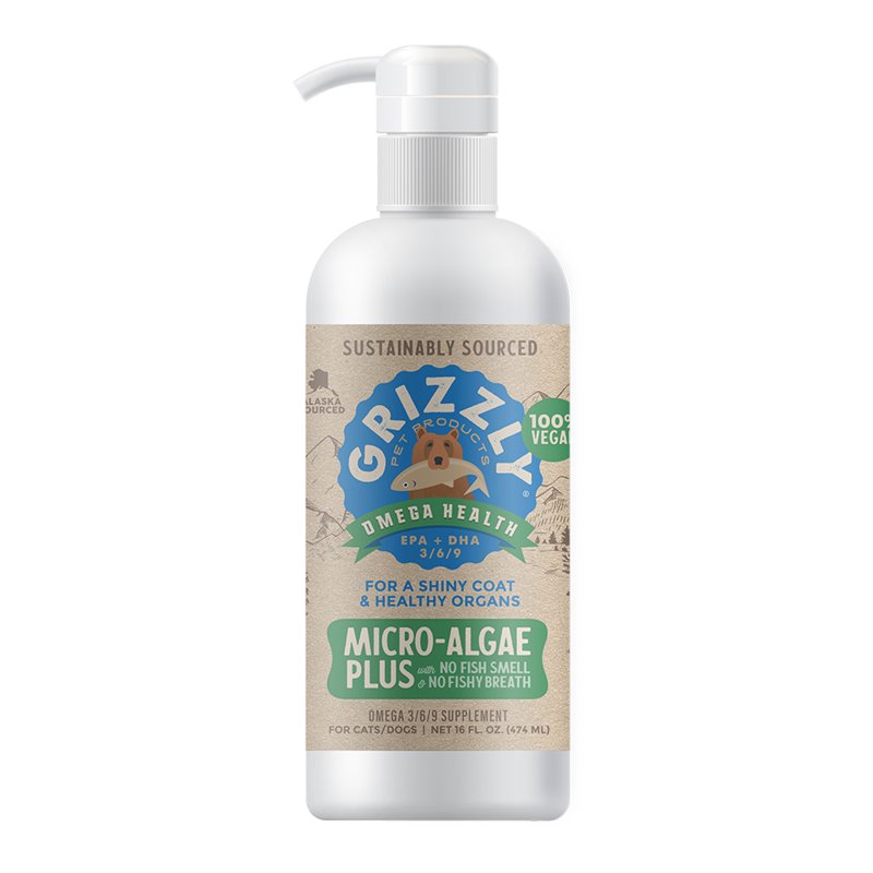 Grizzly Algal Plus Omega Fatty Acids Supplement for Dogs & Cats, 8 Fl Oz - Vegan, Plant-Sourced & Made in USA Algal Oil Omega 3-6-9, Healthy Skin & Coat