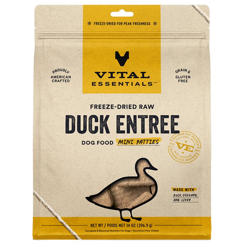 Vital Essentials Freeze Dried Raw Dog Food, Duck Mini Patties Entree, 14 oz