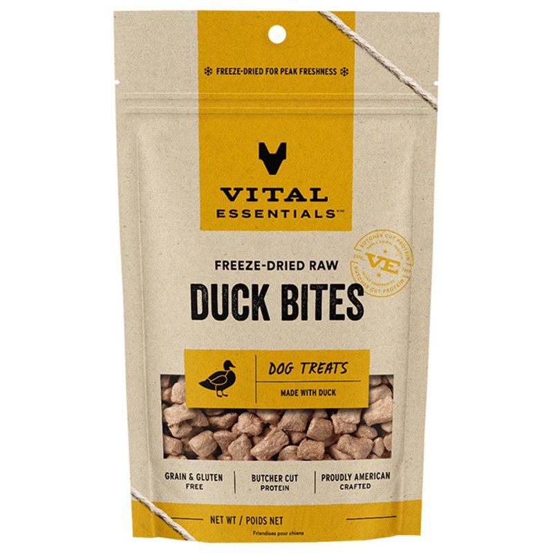 Vital Essentials Freeze Dried Raw Whole Animal Dog Treats, Duck Bites, 2 oz