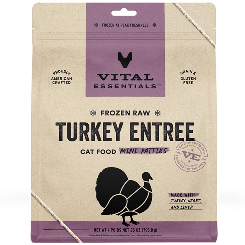 Vital Essentials Turkey Entrée Mini Patties Frozen Raw Cat Food