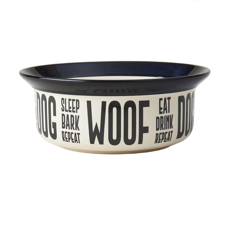 PetRageous 17001 Eat Drink Repeat Two-Tone Stoneware Dishwasher Safe Dog Bowl 4-Cup 8.18-Inch Diameter 3-Inch Tall for Medium and Large Dogs and Cats, Off-White