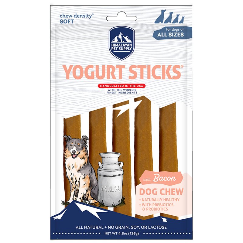Yogurt Sticks, Prebiotic & Probiotics,Protein Rich - Lactose Free - Gluten Free - Corn Free - Grain Free ,USA Made for All Breeds ,5 pieces of Droolicious Yogurt Sticks ,Bacon Flavor
