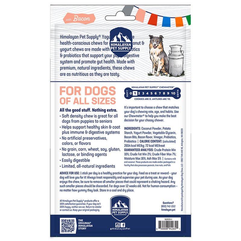 Yogurt Sticks, Prebiotic & Probiotics,Protein Rich - Lactose Free - Gluten Free - Corn Free - Grain Free ,USA Made for All Breeds ,5 pieces of Droolicious Yogurt Sticks ,Bacon Flavor