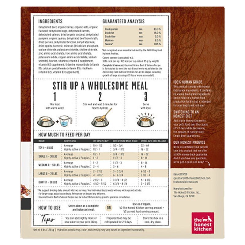 The Honest Kitchen Gourmet Grains Beef & Salmon Recipe Dehydrated Dog Food, 4 lb box