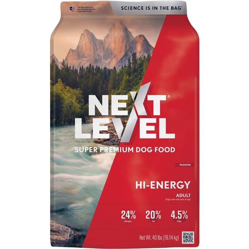 Next Level Super Premium Dog Food - HI-Energy - Dry Kibble for Adult Dogs of All Breeds - 24% Protein. Beef, Chicken, Pork & Fish Meal Proteins & Gluten Free Grains for Active Sporting Dogs