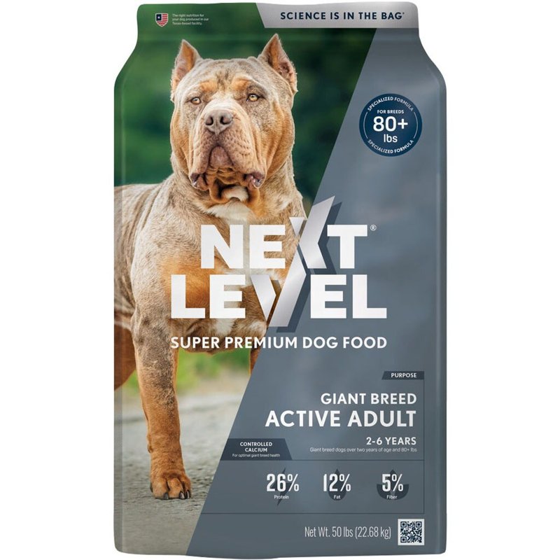 Next Level Super Premium Dog Food - Giant Breed Active Adult - Dry Kibble for Large Breed Adults - 26% Protein, Chicken, Fish & Gluten Free Grains - Glucosamine & Chondroitin for Joint Health