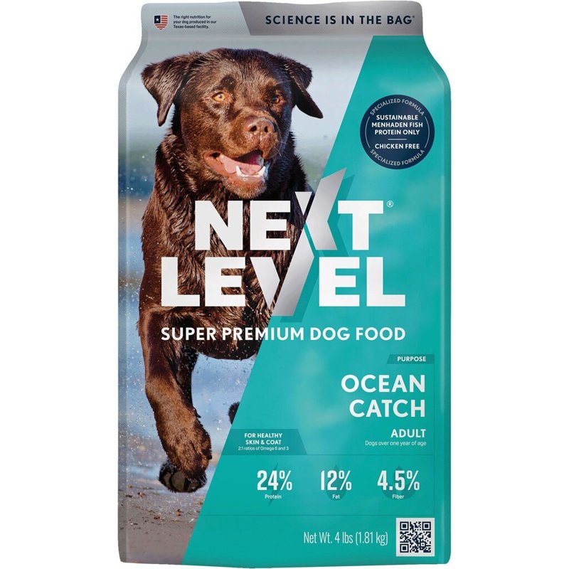 Next Level Super Premium Dog Food - Ocean Catch - Dry Kibble for Adult Dogs of All Breeds - 24% Protein, Fish with Gluten Free Grains (4 Pound)