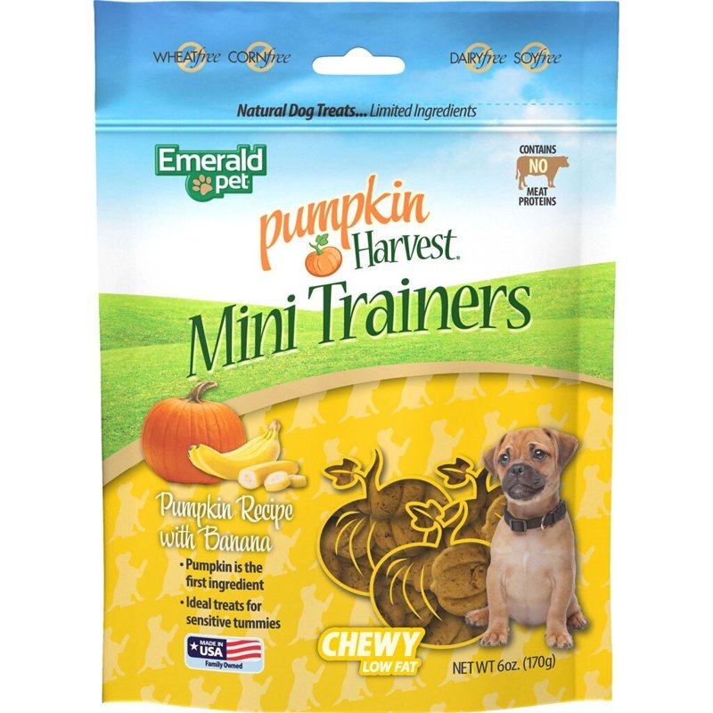 Emerald Pet Pumpkin Harvest Mini Trainers Pumpkin with Banana Chewy Dog Treats Made in The USA, Pumpkin with Banana 6oz (Banana Mini)