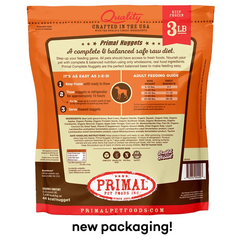 Primal Pet Foods 850001 Canine Beef Nuggets, 3-Pound