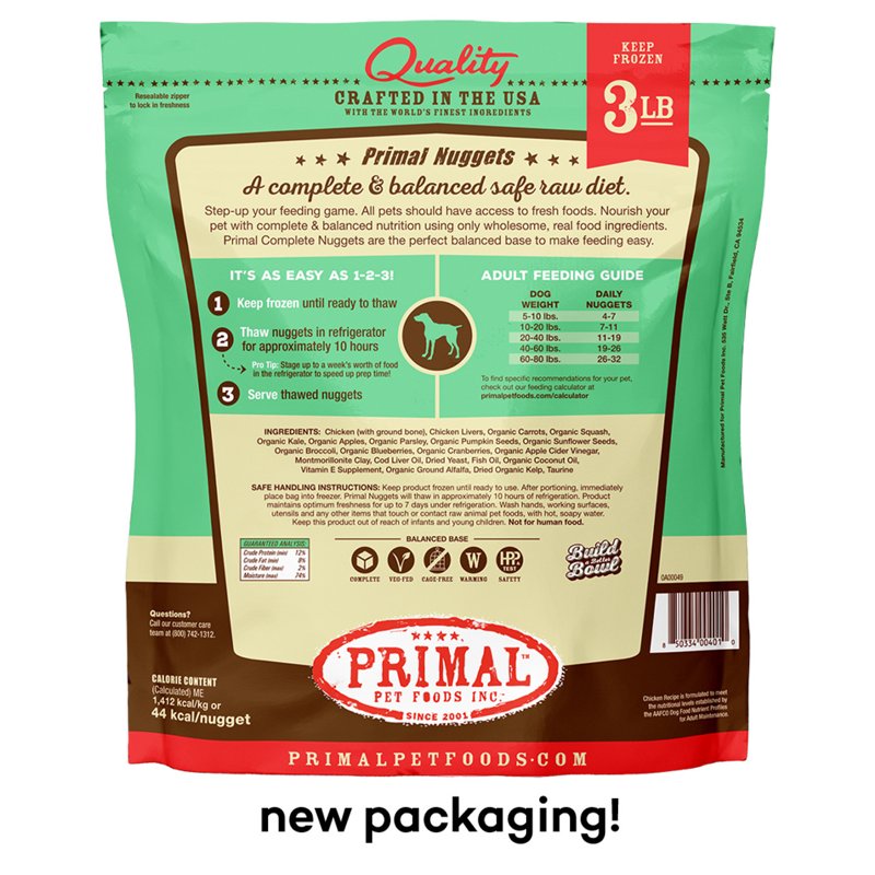 Primal Pet Foods 850010 Canine Chicken Nuggets, 3-Pound