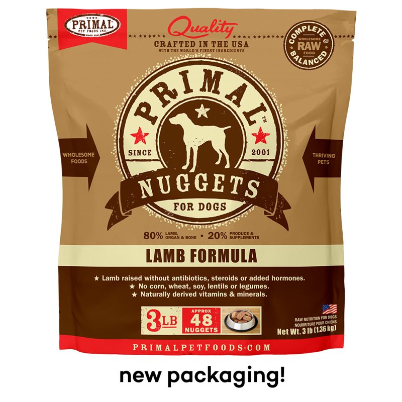 Primal Pet Food Raw Diet, Canine Lamb Formula, 3-Pound Nuggets