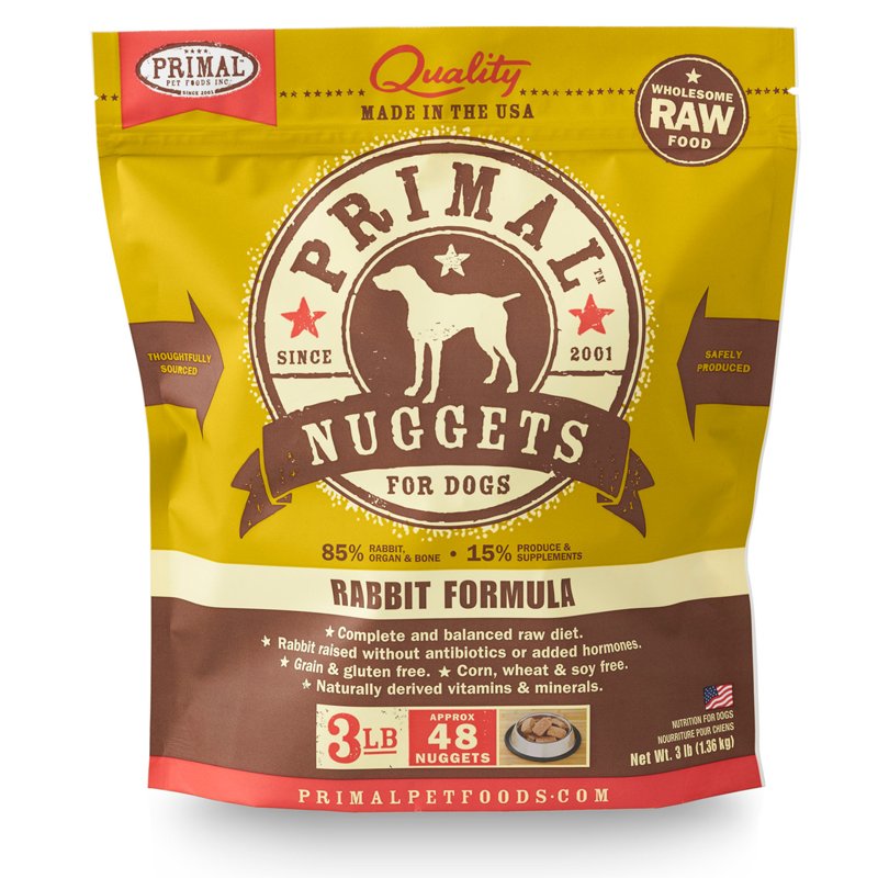 Primal Pet Food Raw Diet, Canine Rabbit Formula, 3-Pound Nuggets