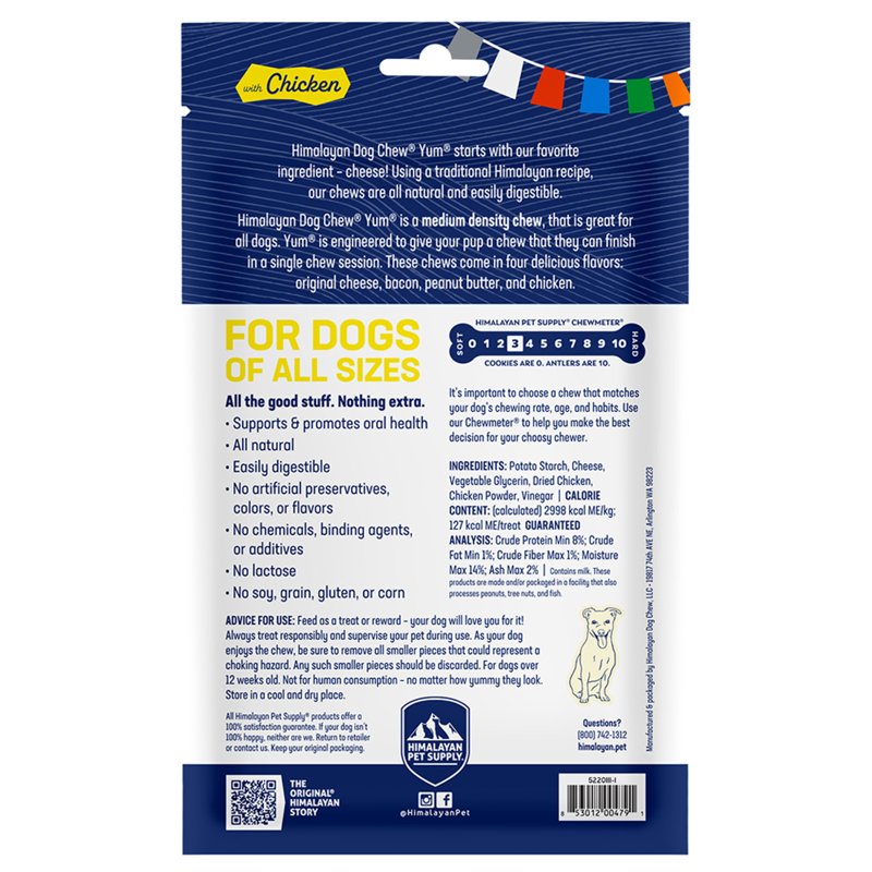 Himalayan Dog Chew Original Yak Cheese Dog Chews, 100% Natural, Long Lasting, Gluten Free, Healthy & Safe Dog Treats, Lactose & Grain Free, Protein Rich, Chicken Flavor, 4.5 oz Resealable Pouch