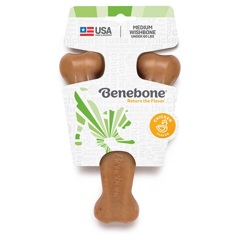 Benebone Wishbone Durable Dog Chew Toy for Aggressive Chewers, Real Chicken, Made in USA, Medium