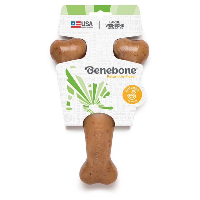 Benebone Wishbone Durable Dog Chew Toy for Aggressive Chewers, Real Chicken, Made in USA, Large
