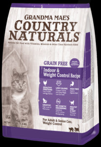 Grandma Mae's Country Naturals Weight Control/Hairball Indoor Grain-Free Cat Food, 4 Pounds, Low Calorie, Uristic Formula