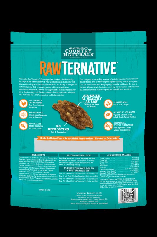 Grandma Mae's Country Naturals RawTernative Air Dried Dog Food. (1LB Chicken & Chicken Liver)