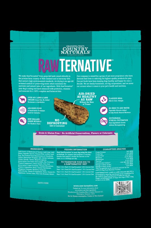 Grandma Mae's Country Naturals RawTernative Air Dried Dog Food. (3LB Lamb & Lamb Organs)