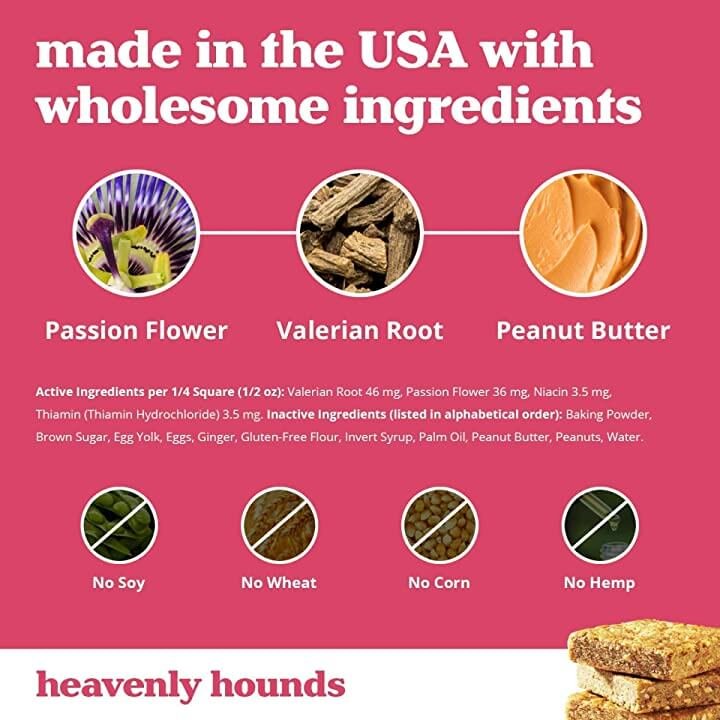 Heavenly Hounds Peanut Butter Chews - Anxiety Relief for Dogs - Natural Ingredients - No Hemp Calming Treats, 2 Oz