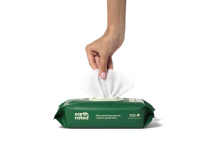 Earth Rated Textured Pet Wipes for Dogs & Cats, Cleaning and Odor-Controlling Grooming Wipes for Paws, Body, and Butt, Unscented, 100 Count